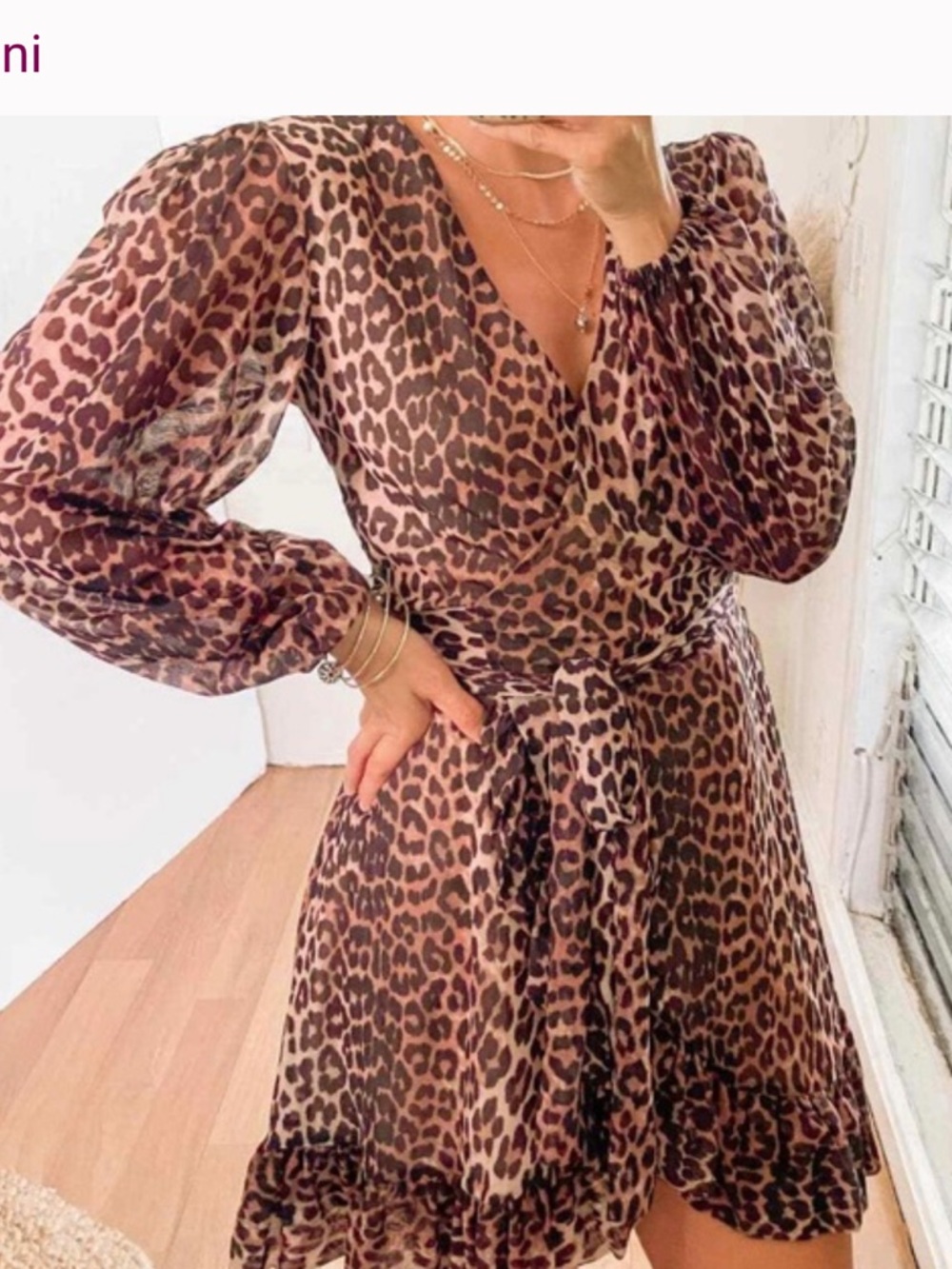 Ganni Leopard-Print Wrap Dress in Brown and Black size 40